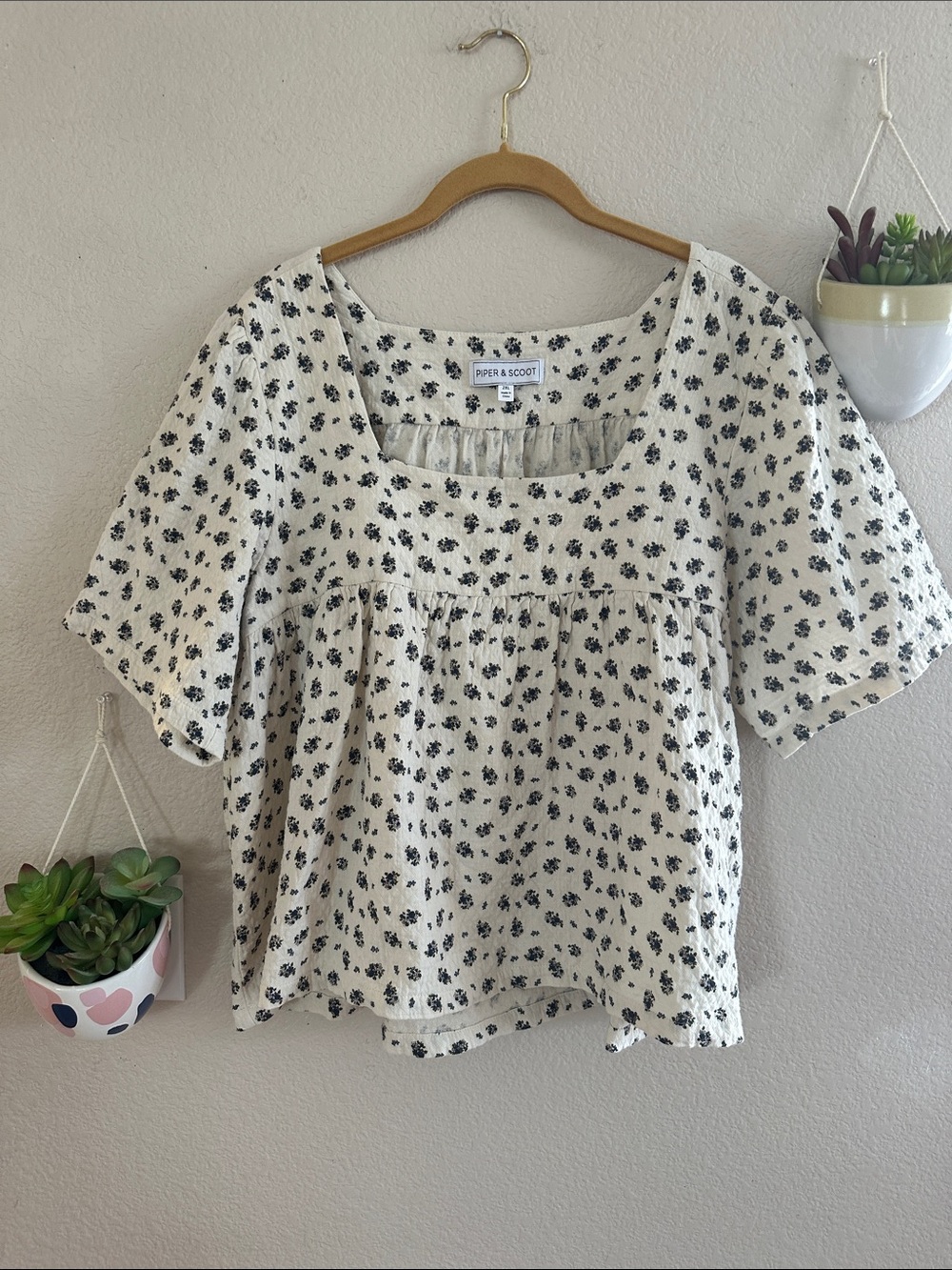 Piper and Scoot Cottagecore Floral Peasant Babydoll Blouse Top XXL